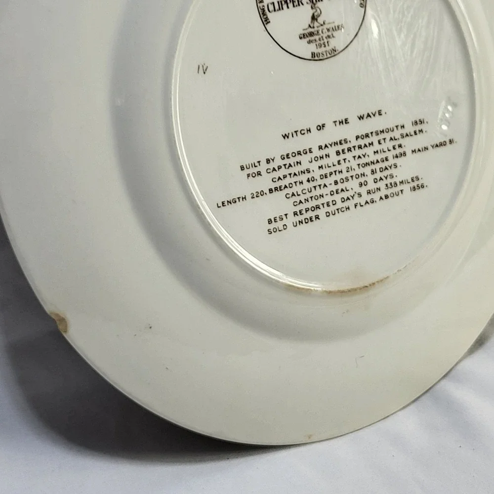 Wedgwood American Clipper Ship Plate Witch of the Wave George C Wales 1951 FLAWS